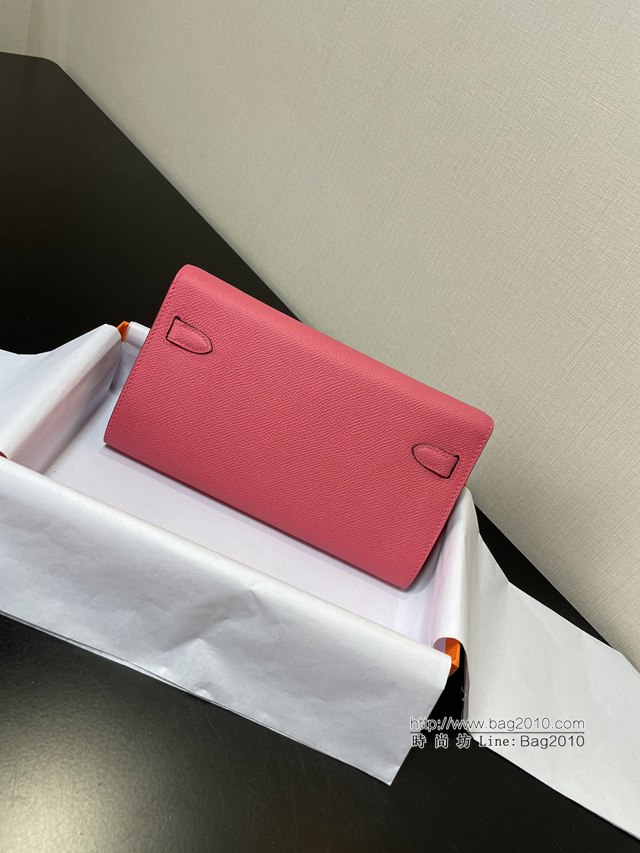 Hermes女包 愛馬仕Kelly woc小挎包 唇膏粉epsom皮凱麗斜挎包  tdh2329